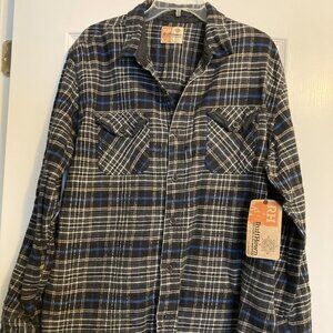Men's L Ruff Hewn Black Plaid Button-Down Flannel Shirt NWT